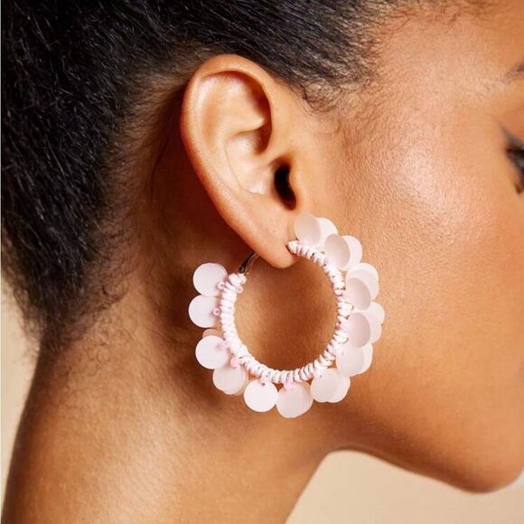 Pink and White Hoop Earrings A1415 - Picture 2 of 5